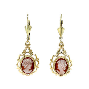 Gold earrings with cameo 14 krt