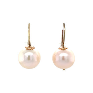 Gouden oorhangers met roze parel 14 krt 
