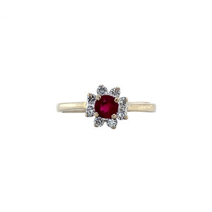 White gold ring with ruby and diamond 18 kt