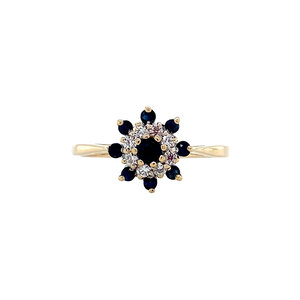 Gold ring with sapphire and diamond 14 ct