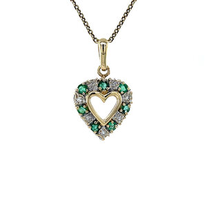 Gold heart pendant with emerald and diamonds 14 krt