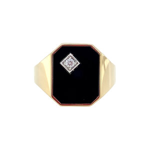 Gold signet ring with onyx and zirconia 14 krt/925