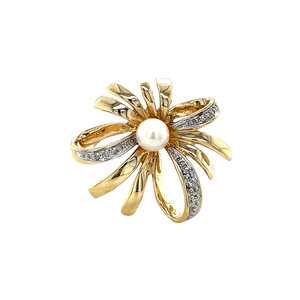 Broche met parel en diamant 8 krt