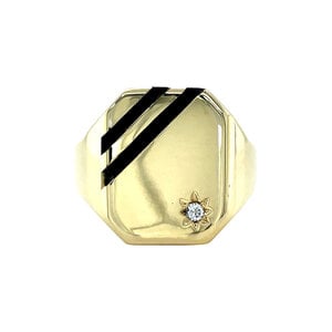 Gouden zegelring met onyx en zirkonia 14 krt