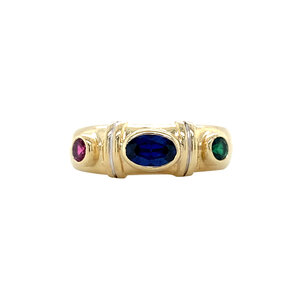 Gold ring with ruby, sapphire and colour stone 14 krt