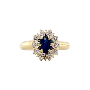 Gold ring with sapphire and diamond 14 krt