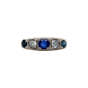 Gold row ring with sapphire and rose diamond 14 krt