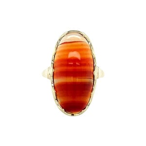 Gold ring with stripe agate 14 krt