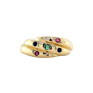 Gold ring with ruby, emerald, sapphire and diamond 14 krt