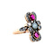 vintage Roségouden vintage prinsessen ring met robijn, diamant en parel 14 krt