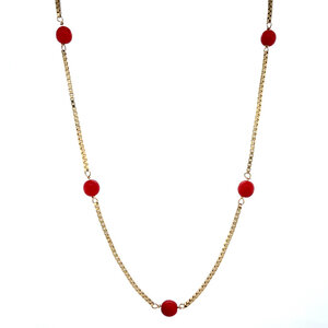 Gouden venetiaan collier met bloedkoraal 14 krt