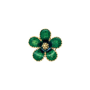 Gold flower brooch with enamel 18 krt