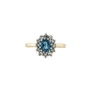 Halo ring with topaz and diamonds 9 krt