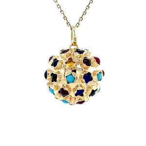Gold sputnik pendant with colour stone 14 krt