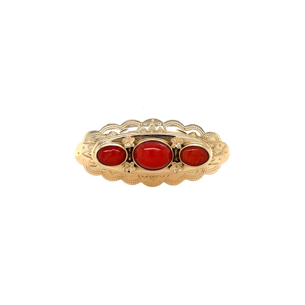 vintage Gouden vintage broche met bloedkoraal 14 krt