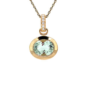 Gold pendant with prasiolite and diamond 14 ct