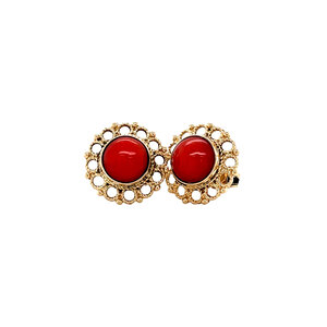 Gold earrings with blood coral 14 carat