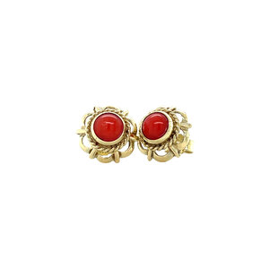 Gold stud earrings with blood coral 14 carat