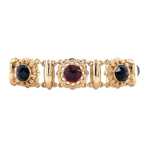 Golden booties bracelet with garnet 14 kt