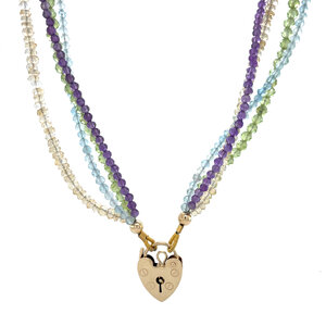 Gemstone necklace with heart clasp 9 ct