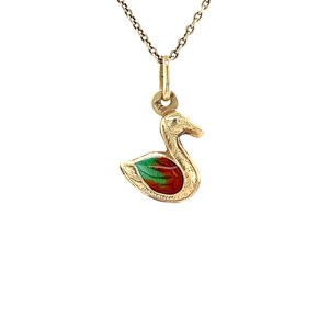 Gold swan pendant with enamel 14 krt