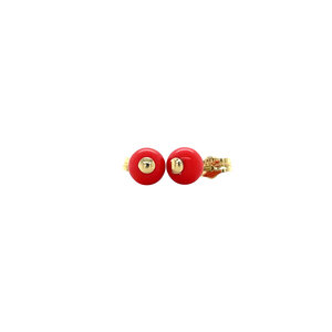 Gold stud earrings with blood coral 14 carat