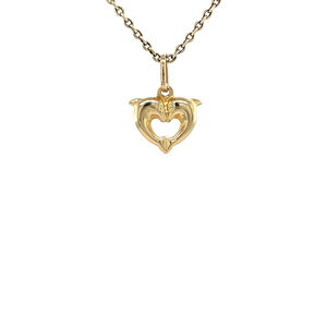 Gold heart pendant with dolphins 14 krt