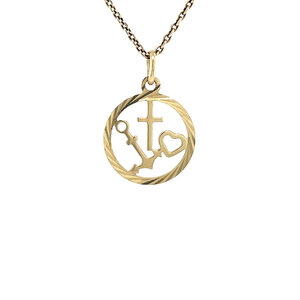 Gouden hoop, geloof en liefde hanger 14 krt