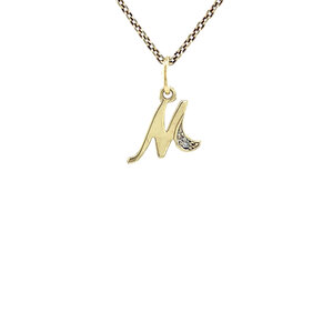 Gold letter M pendant with diamonds 14 krt