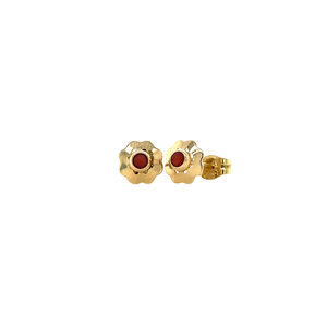 Gold ear studs with blood coral 14 krt