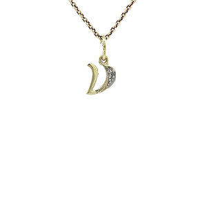 Gold pendant letter V with diamonds 14 krt