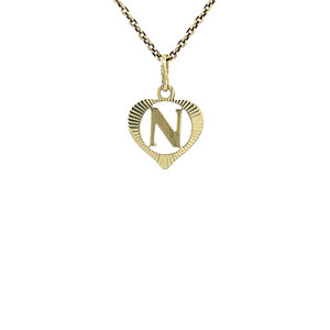 Gold heart pendant with letter N 14 kt