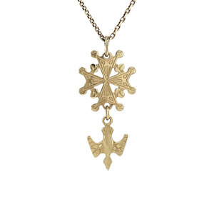 Gold Huguenot cross pendant 14 krt