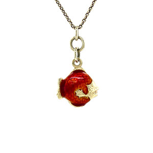 Gold fish pendant with enamel 14 kt