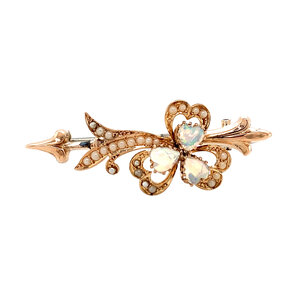 Rose-gold brooch with opal and pearl 14 kt