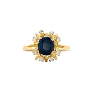 Gold ring with sapphire and diamond 18 ct