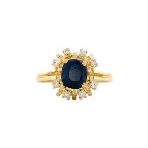 Gouden ring met saffier en diamant 18 krt