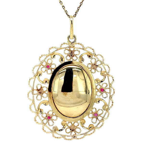 vintage Gold vintage pendant with enamel and colored stone 14 kt