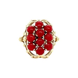 Gouden ring met bloedkoraal 14 krt
