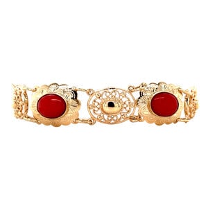 Gold bracelet with blood coral 14 carat