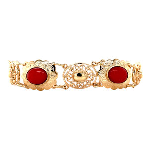 Gouden armband met bloedkoraal 14 krt
