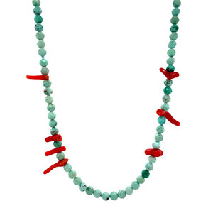Turkoois collier met bloedkoraal en gouden sluiting 14 krt