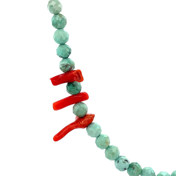 vintage Turquoise necklace with blood coral and 14 karat gold clasp