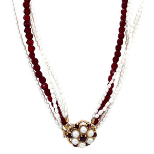 Parel en kleursteen collier met siersluiting 9 krt