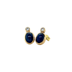 Gold stud earrings with sapphire and moissanite 14 ct