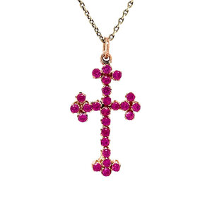 Rose gold cross pendant with ruby 18 carat