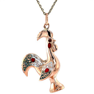 Roségouden haan hanger met emaille 18 krt