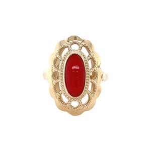 Gouden ring met bloedkoraal 14 krt