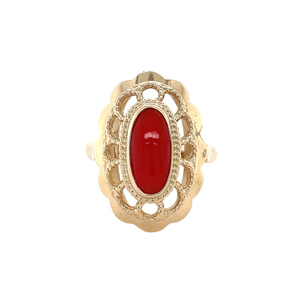 vintage Gouden vintage ring met bloedkoraal 14 krt