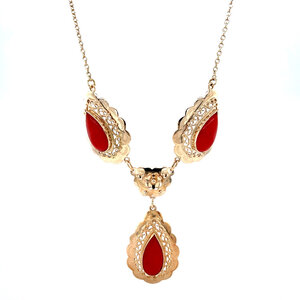 Gouden anker collier met bloedkoraal 14 krt